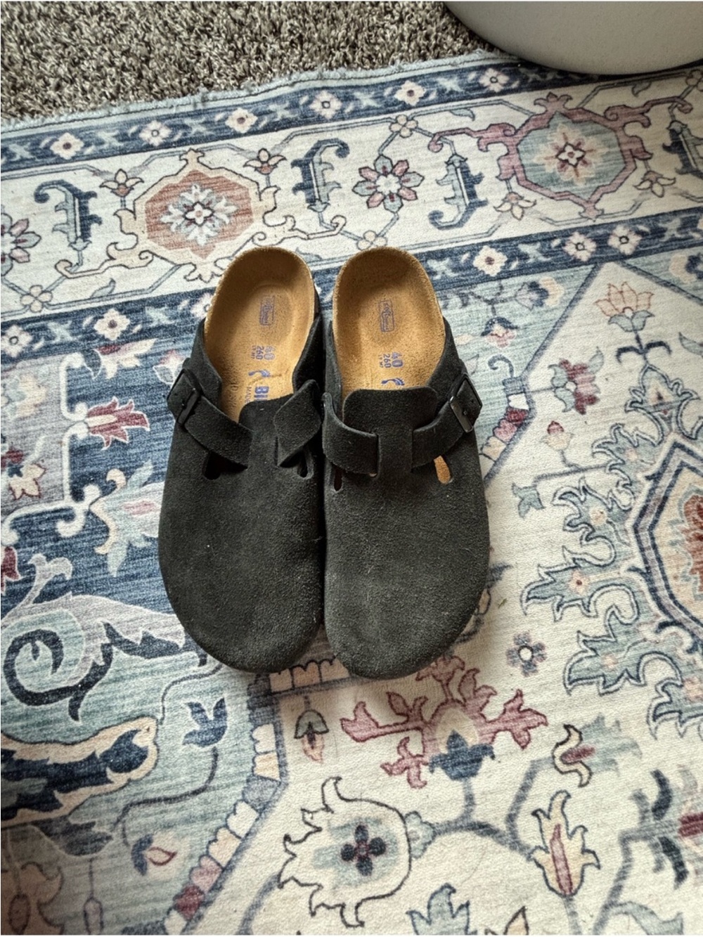 Birkenstock Soft Footbed, Black Suede Boston clogs